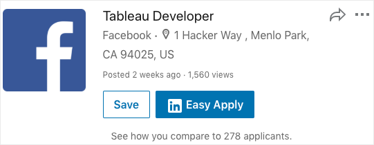Facebook job posting with almost 300 applications in 2 weeks on just one of the job sites where this is posted.
