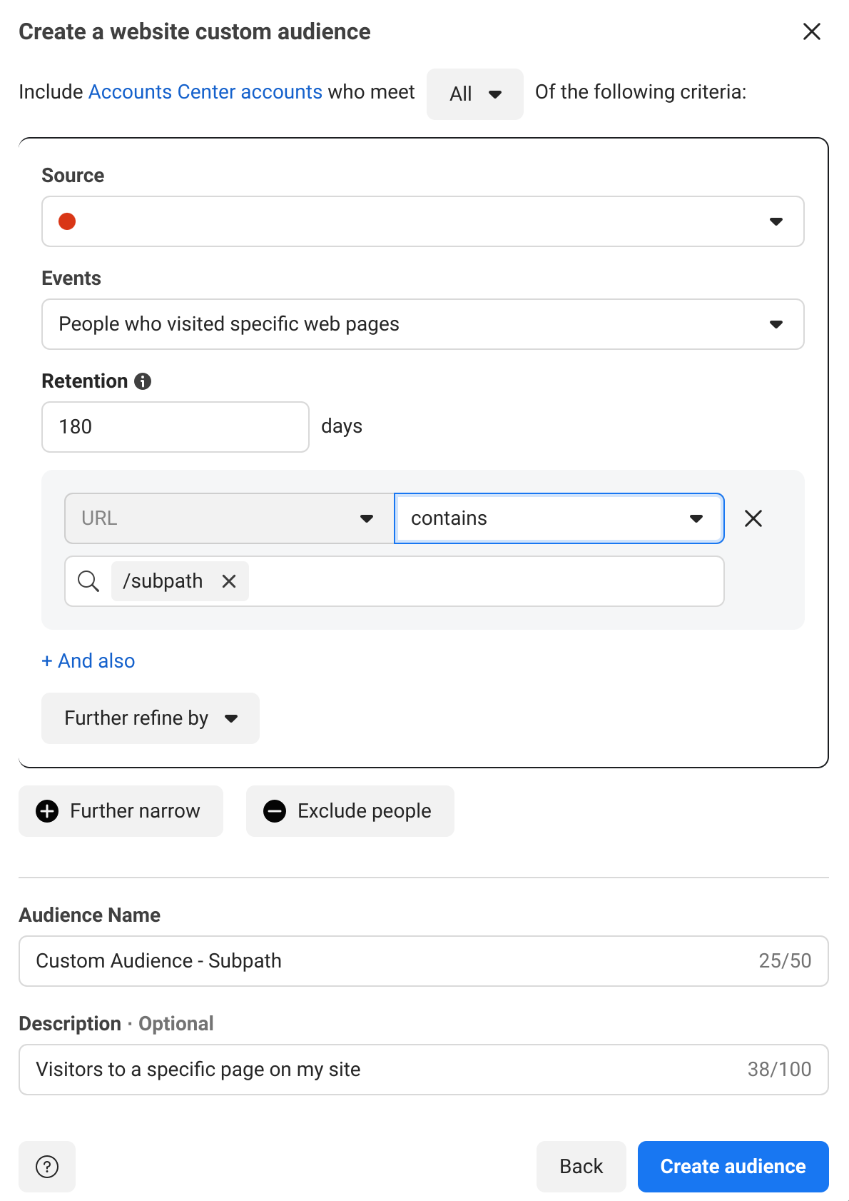 Retargeting options in Facebook Ads