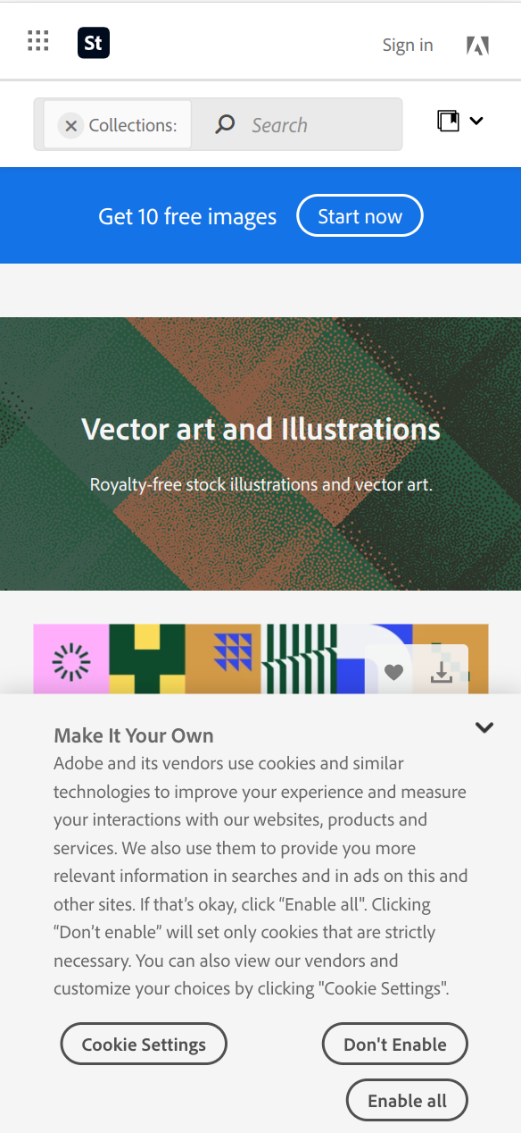 Adobe landing page with a single cookie banner