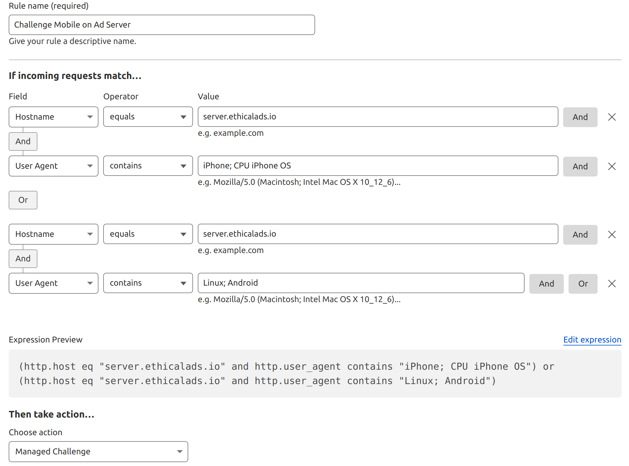 A Cloudflare WAF rule to challenge any mobile user